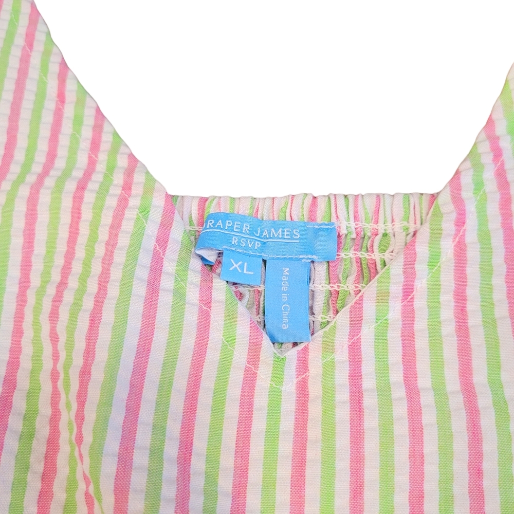 Draper James Flutter Sleeve White Green Pink Striped V-Neck Peplum Top NEW XL - Picture 2 of 16